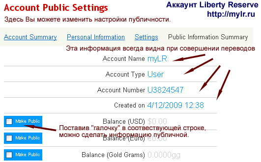 Редактирование публичной информации аккаунта Liberty Reserve
